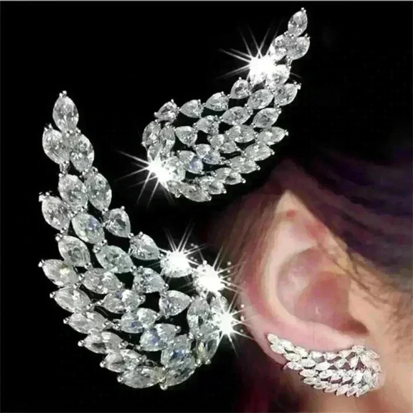 🔥 Angel Wing Feather CZ Engagement Ear Bone Clip Earrings, GPMB1562 - Picture 1 of 3